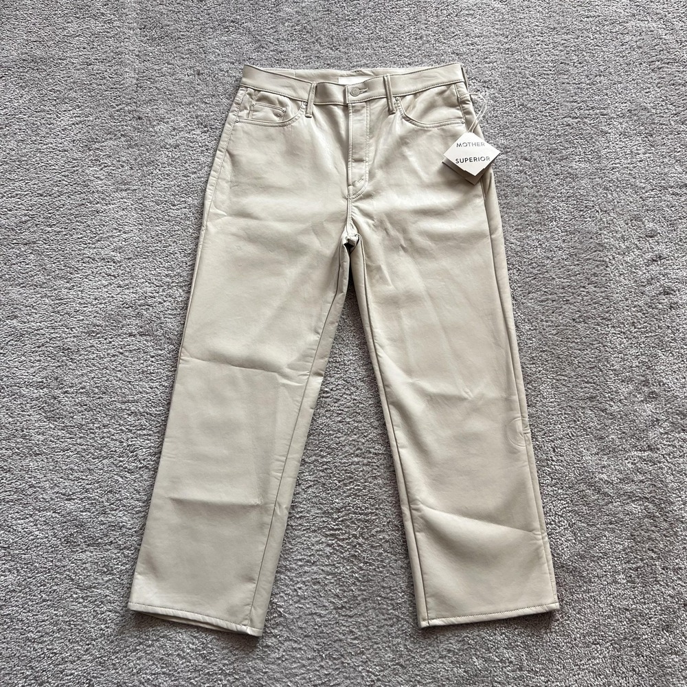 Mother The Rambler‎ Zip Ankle Invitation Only Pants Womens 32 Ivory Faux Leather